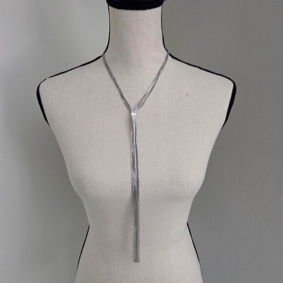 Express Long Silver Lariat Necklace Multi-chain Tassel Adjustable Party Holiday - Picture 1 of 6